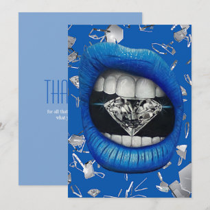 Blauw gespleten glas en diamanten canvas tas bedan bedankkaart