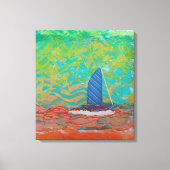 Blauw gestreept zeil gestrekt canvas Print (Voorkant)