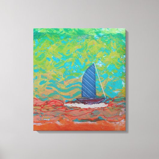 Blauw gestreept zeil gestrekt canvas Print (Voorkant)