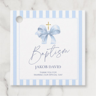 Blauw Gestreepte Boog Doop Dank u Favoriet Tag Bedankjes Labels