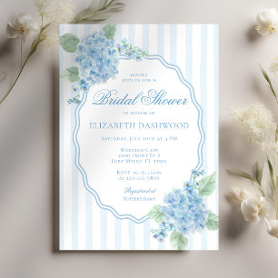 Blauw gestreepte bruiloft met oude hortensia's kaart