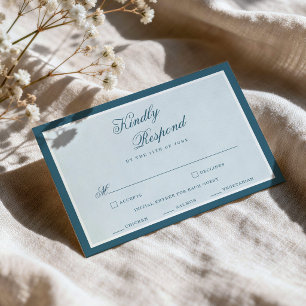 Blauw gestreepte elegante trouw-RSVP kaart in sche