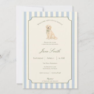 Blauw gestreepte Goud Retriever Baby Shower Kaart