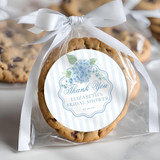 Blauw gestreepte Hydrangeabloem Bedankt Ronde Sticker
