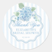 Blauw gestreepte Hydrangeabloem Bedankt Ronde Sticker (Voorkant)