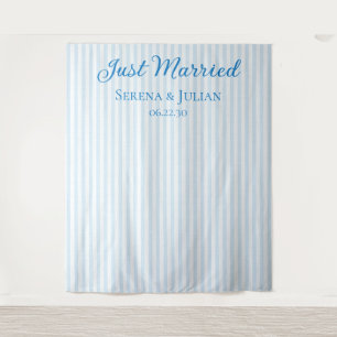 Blauw gestreepte kuststrook Pas getrouwd Trouw ach Wandkleed