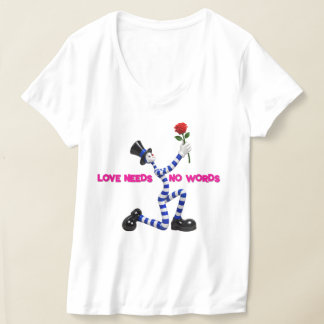 Blauw gestreepte mime met rode roos 3D-kunst T-shirt