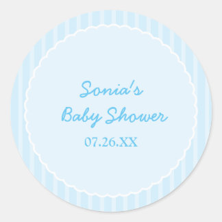 Blauw gestreepte moderne feest sticker label
