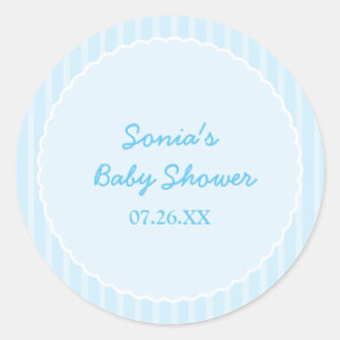 Blauw Gestreepte Moderne Feestelijke Shower Sticke Ronde Sticker