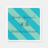Blauw gestreepte papieren servetten, 90e verjaarda servetten (Voorkant)