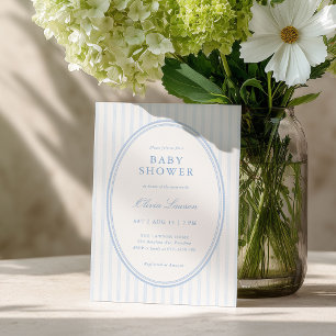 Blauw gestreepte preppy babyshower uitnodiging
