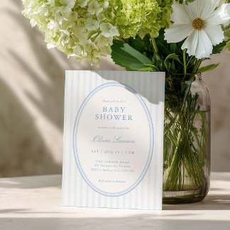 Blauw gestreepte preppy babyshower uitnodiging