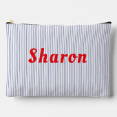 Blauw gestreepte, rode letters accessoire zakje. etui (Voorkant)