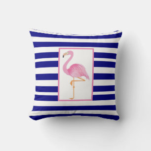 Blauw gestreepte roze flamingo gooit kussen