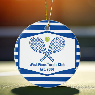 Blauw gestreepte tennis Custom Country Club Keramisch Ornament