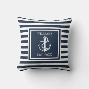 Blauw Gestreepte Zeeanker Persoonlijk Kussen