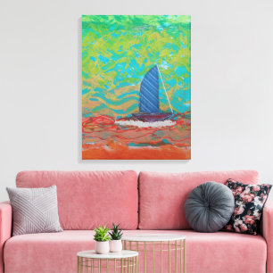Blauw gestreepte zeil opgerekt canvas print