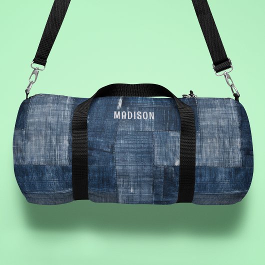 Blauw getextureerd denim stof patroon gepersonalis plunjezak