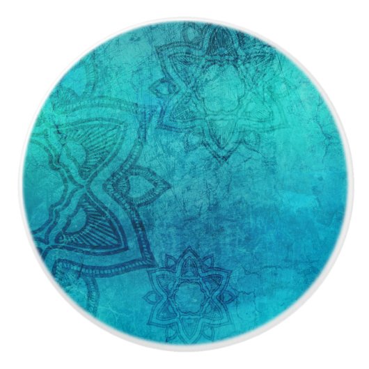 Blauw getextureerde Lotus Keramische Knop (Voorkant)