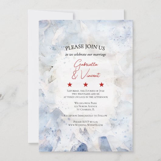 Blauw getinte Anjer Bloem 4 juli bruiloft Kaart (Voorkant)