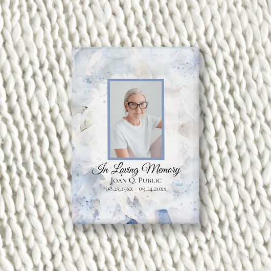 Blauw getinte anjer Waterverf begrafenismonument Button