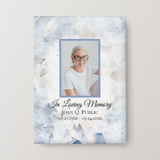 Blauw getinte anjer Waterverf begrafenismonument Button (Voorkant)