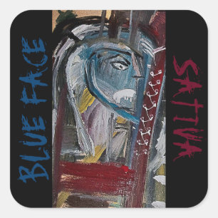 BLAUW GEZICHT SATIVA VIERKANTE STICKER