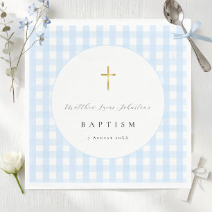 Blauw Gingham Baby Doop Papier Servet