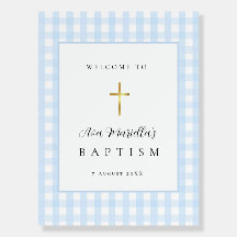 Blauw Gingham Baby Jongen Doopfeest