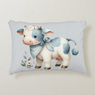 Blauw Gingham Baby Koe Pastel Boerderij Esthetiek Accent Kussen