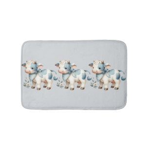 Blauw Gingham Baby Koe Pastel Boerderij Esthetiek Badmat