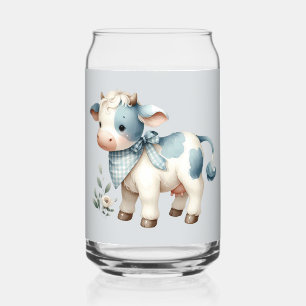 Blauw Gingham Baby Koe Pastel Boerderij Esthetiek Blikvorm Glas