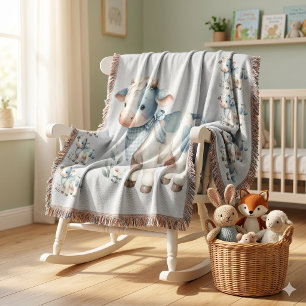 Blauw Gingham Baby Koe Pastel Boerderij Esthetiek Deken