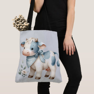 Blauw Gingham Baby Koe Pastel Boerderij Esthetiek Draagtas