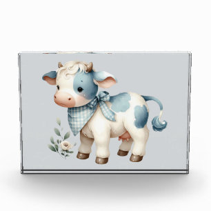 Blauw Gingham Baby Koe Pastel Boerderij Esthetiek Fotoblokken