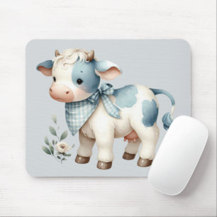 Blauw Gingham Baby Koe Pastel Boerderij Esthetiek Muismat