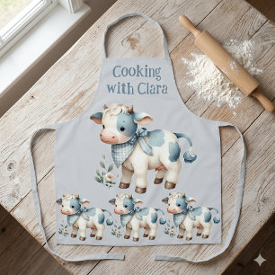 Blauw Gingham Baby Koe Pastel Boerderij Esthetiek Schort