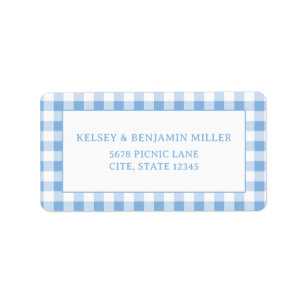 Blauw Gingham Baby-Q Barbecue BBQ Adres Etiket
