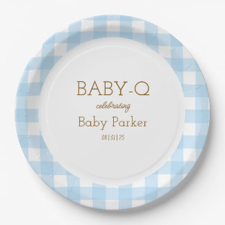 Blauw Gingham Baby-Q Rond Bord 2