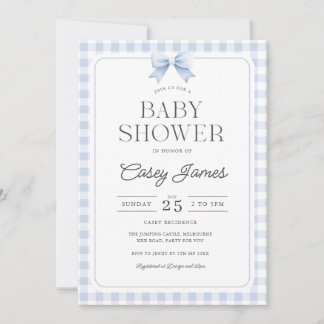 Blauw Gingham Baby Shower Uitnodiging