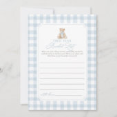 Blauw Gingham Beer Baby Eerste Jaar Bucketlijst Kaart (Voorkant)