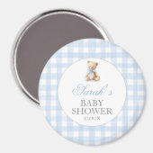 Blauw Gingham Beer Babyshower Magneet (Voorkant / Achterkant)