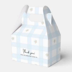 Blauw Gingham Bloemen Cartoon Feestartikelen Bedankdoosjes