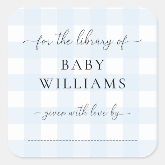 Blauw Gingham Boekenlegger Sticker (Voorkant)