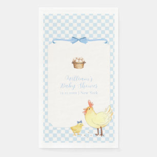 Blauw Gingham Boer Klein Kuiken Jongen Baby Shower Servet