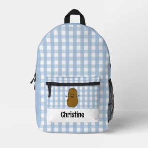 Blauw Gingham Bruine Aardappel Op Maat Bedrukte Rugzak