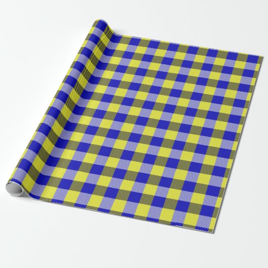 Blauw Gingham Check ontwerp Cadeaupapier (Uitgerold)