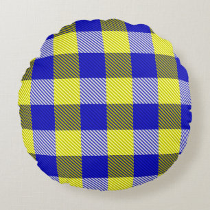 Blauw Gingham Check ontwerp Rond Kussen