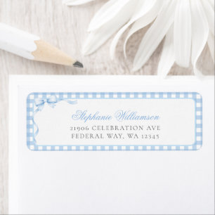 Blauw Gingham Coquette Lint Retouradressticker Etiket