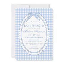Blauw Gingham Coquette Strik Babyshower